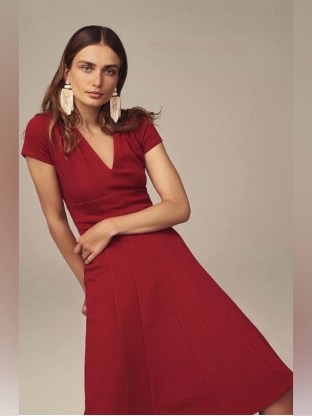 Maeve Fit and Flare Short Sleeve Red Sz Small Dress